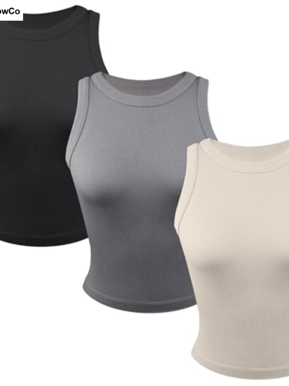 Ribbed Stretch Tank Tops 3 Pack Crew Neck Slim Fit Racerback Workout Yoga